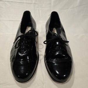 Stanley Blacker Black Patent Leather Lace Up Oxford Shoes Women 8 Made in Italy